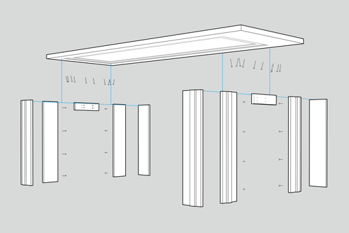 Exploded drawing of the table.